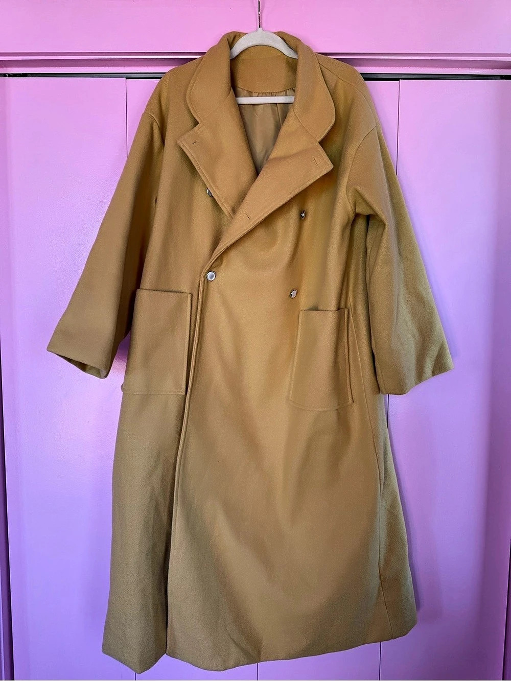 SHEIN Curve Mustard Yellow Double Breasted Oversized Long Coat Size 0XL